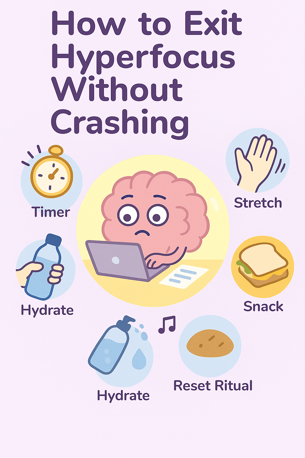 ADHD Hyperfocus Management: How to Avoid ADHD Burnout 8 Learn how to manage ADHD hyperfocus with gentle exit cues like timers, water, and rituals—without triggering burnout.