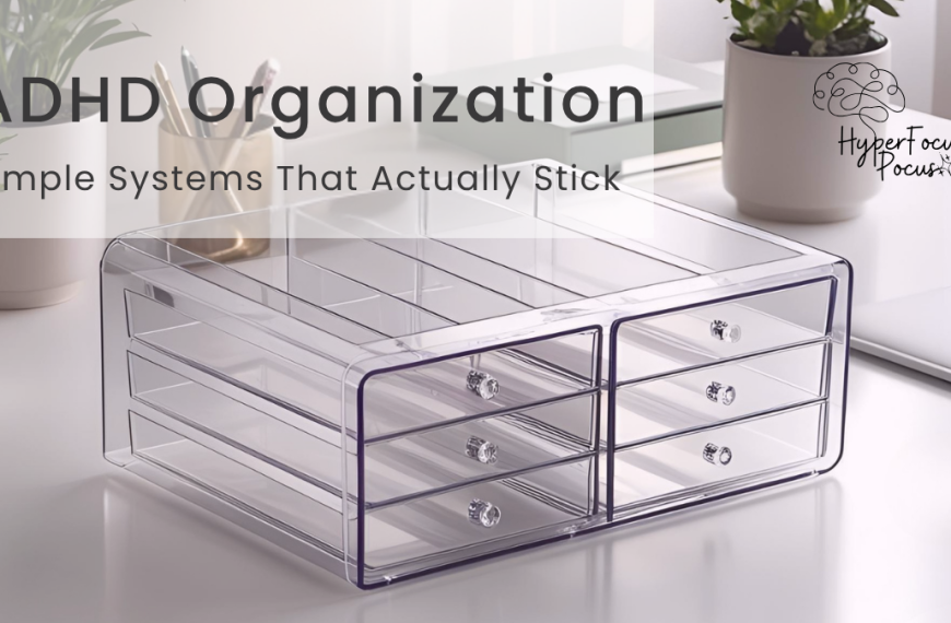 clear desk organizer with plants for ADHD organization tips and visible storage