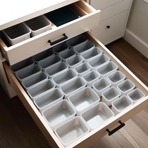 Clear, open-top desk bins and trays for ADHD-friendly grab-and-go storage