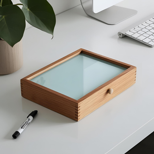 Glass desktop whiteboard with pen holder — great for visual ADHD minds