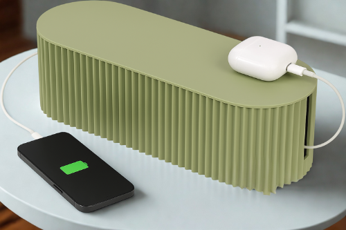 Best ADHD Desk Organizers to Transform Your Workspace 13 Green cable management box with cable ties on white background, designed to hide cords and reduce visual clutter for an ADHD-friendly desk setup.