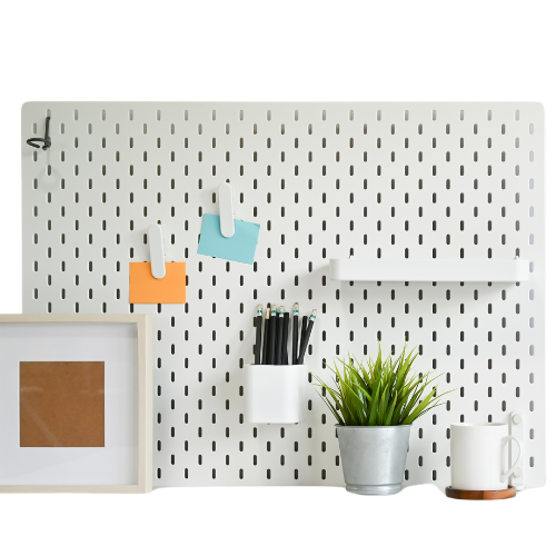 Pegboard organizer wall for visual thinkers with ADHD