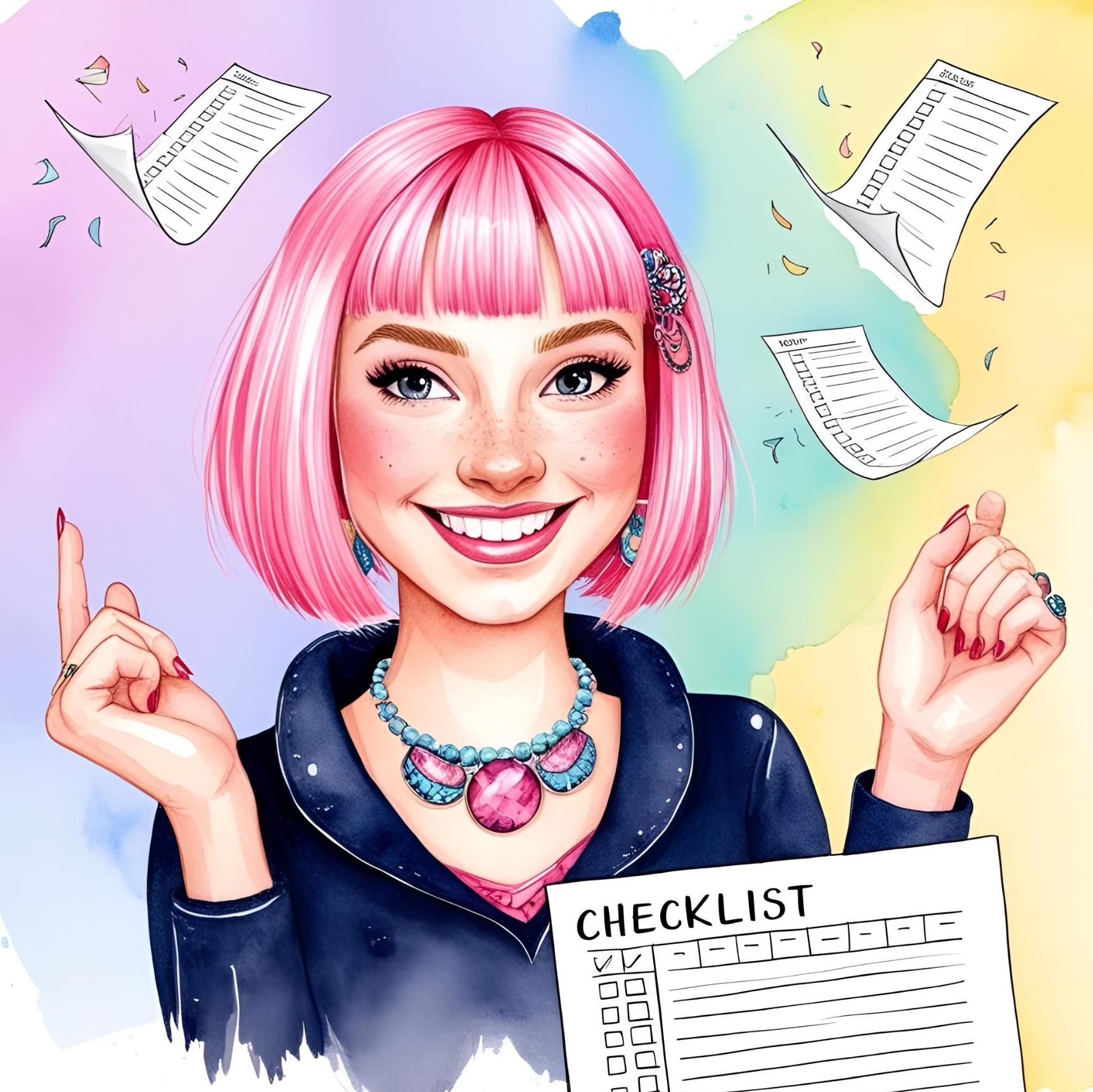 Home 8 Swirling papers representing ADHD organization tips around illustration of the HyperFocus Pocus writer