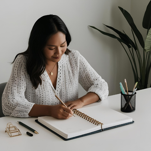 Woman writing in daily planner