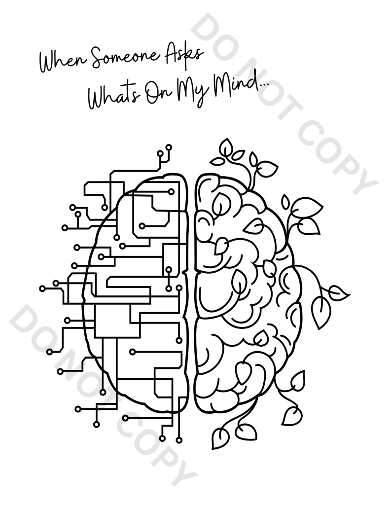 ADHD Coloring Pages for Adults – Calm the Chaos & Boost Focus 5 ADHD coloring and activity book page preview showing brain maze line art with circuit and vine design