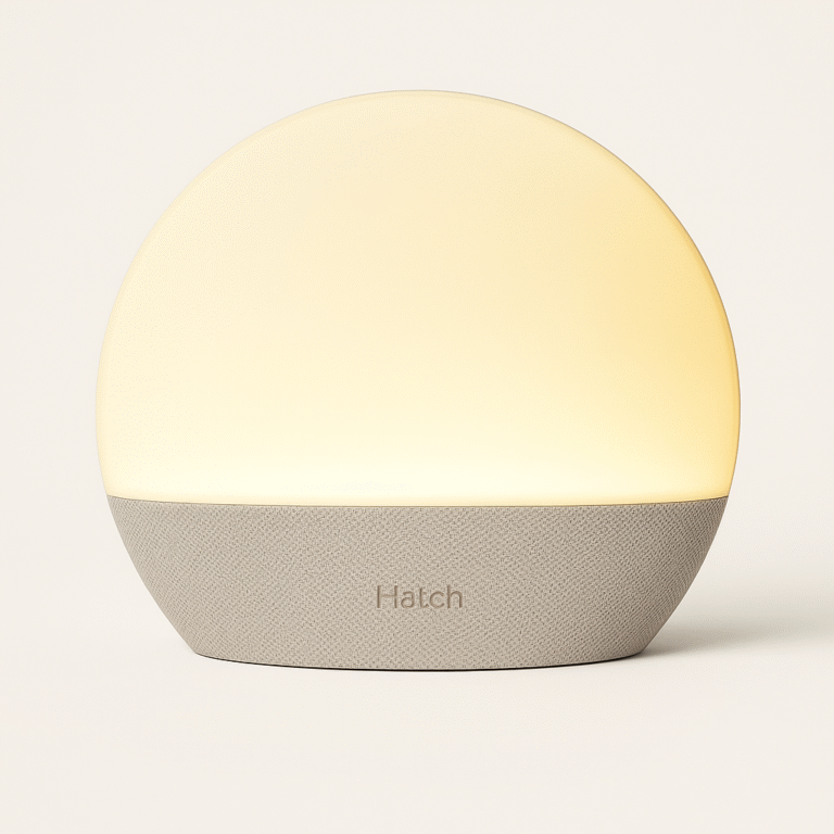 Hatch Restore 3 sunrise alarm clock on bedside table – ADHD Friendly Products for sleep with light and sound routine support.