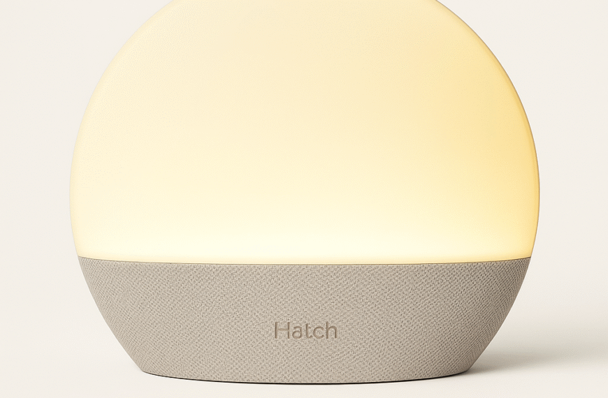 Hatch Restore 3 sunrise alarm clock on bedside table – ADHD Friendly Products for sleep with light and sound routine support.