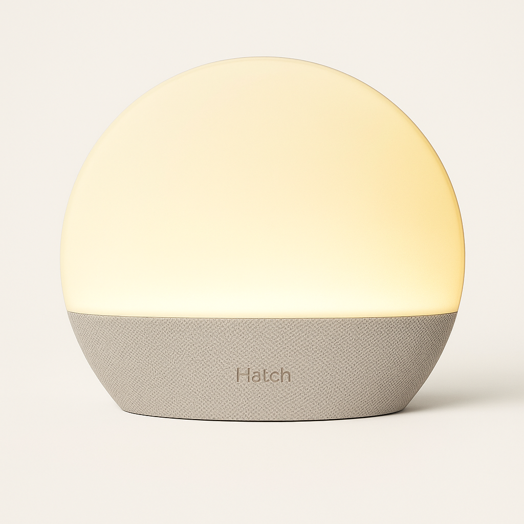 Hatch Restore 3 sunrise alarm clock on bedside table – ADHD Friendly Products for sleep with light and sound routine support.
