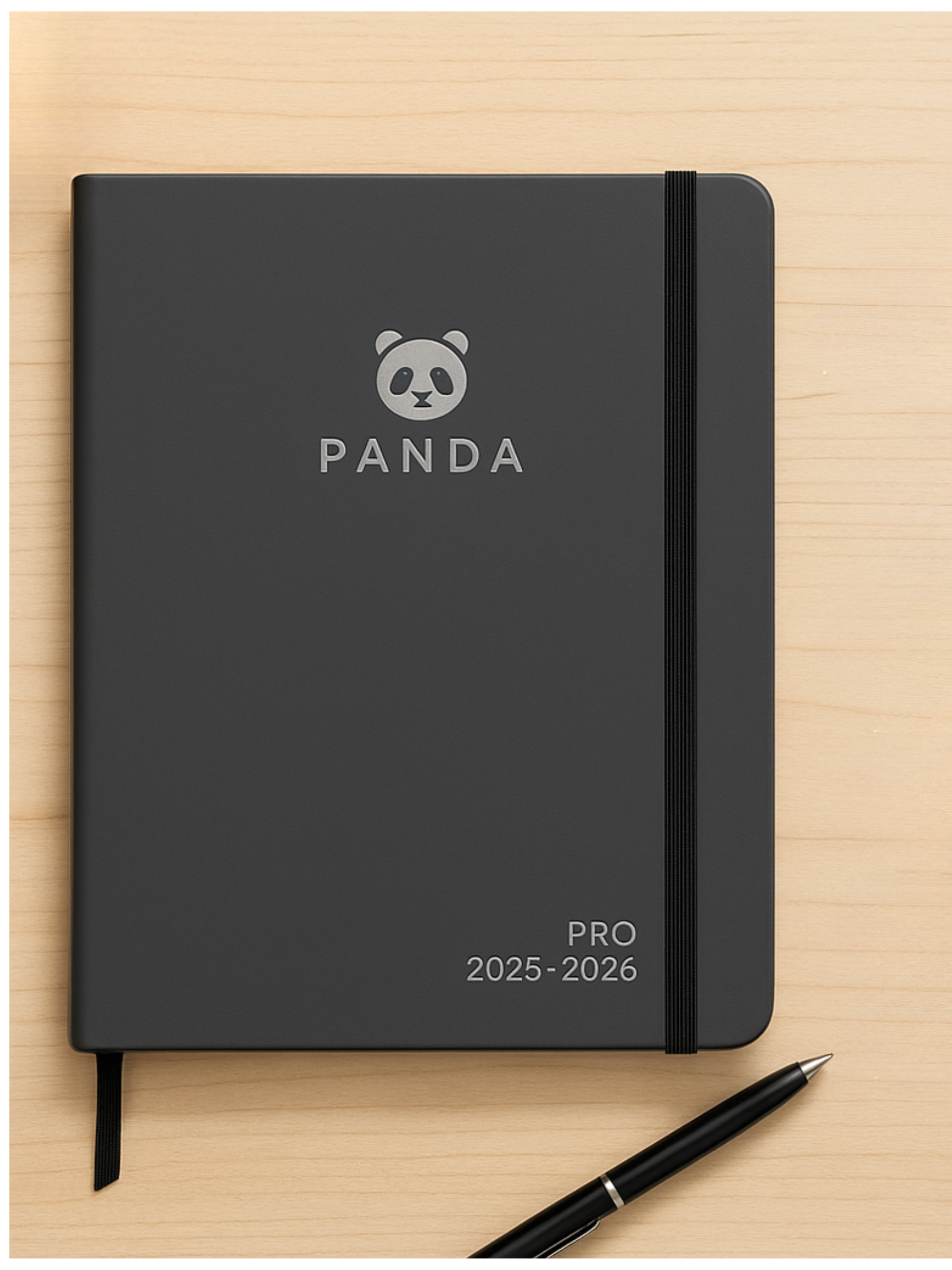 Panda Planner Pro 2025–2026 on desk – ADHD-friendly undated daily, weekly, and monthly productivity planner.