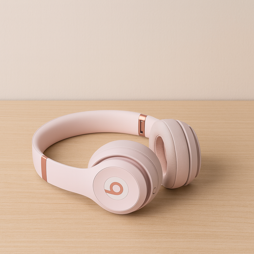 Beats Solo 4 wireless Bluetooth headphones on a clean desk surface.